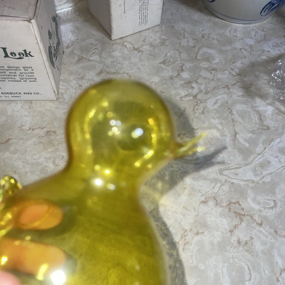 Vintage Hand Blown Glass‎ Hanging Plant Propagation Yellow Bird Wooden Beads